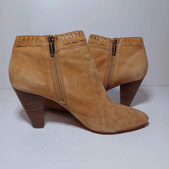 Vince Camuto Brown Suede Heeled Leather Zip Ankle Booties Size W 11M (148 Box 18 - Picture 4 of 11